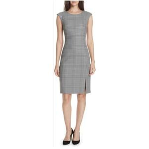 Boss Deboa Wool Blend Houndstooth Sleeveless Sheath Dress, black & white 4